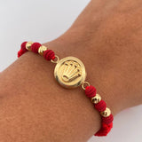 Pulsera Tejida Roja Corona Rx 1.35gr / Oro Amarillo 18K &