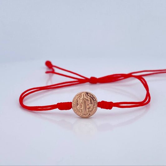 Pulsera Tejida Roja San Benito 0.6gr / Oro Rosa 18K &