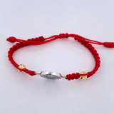 Pulsera Tejida Roja San Benito 1.95gr / Dos Oros Amarillo Blanco 18K &
