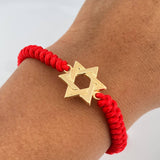 Pulsera Tejida Roja Estrella De David 1.1gr / Oro Amarillo 18K &