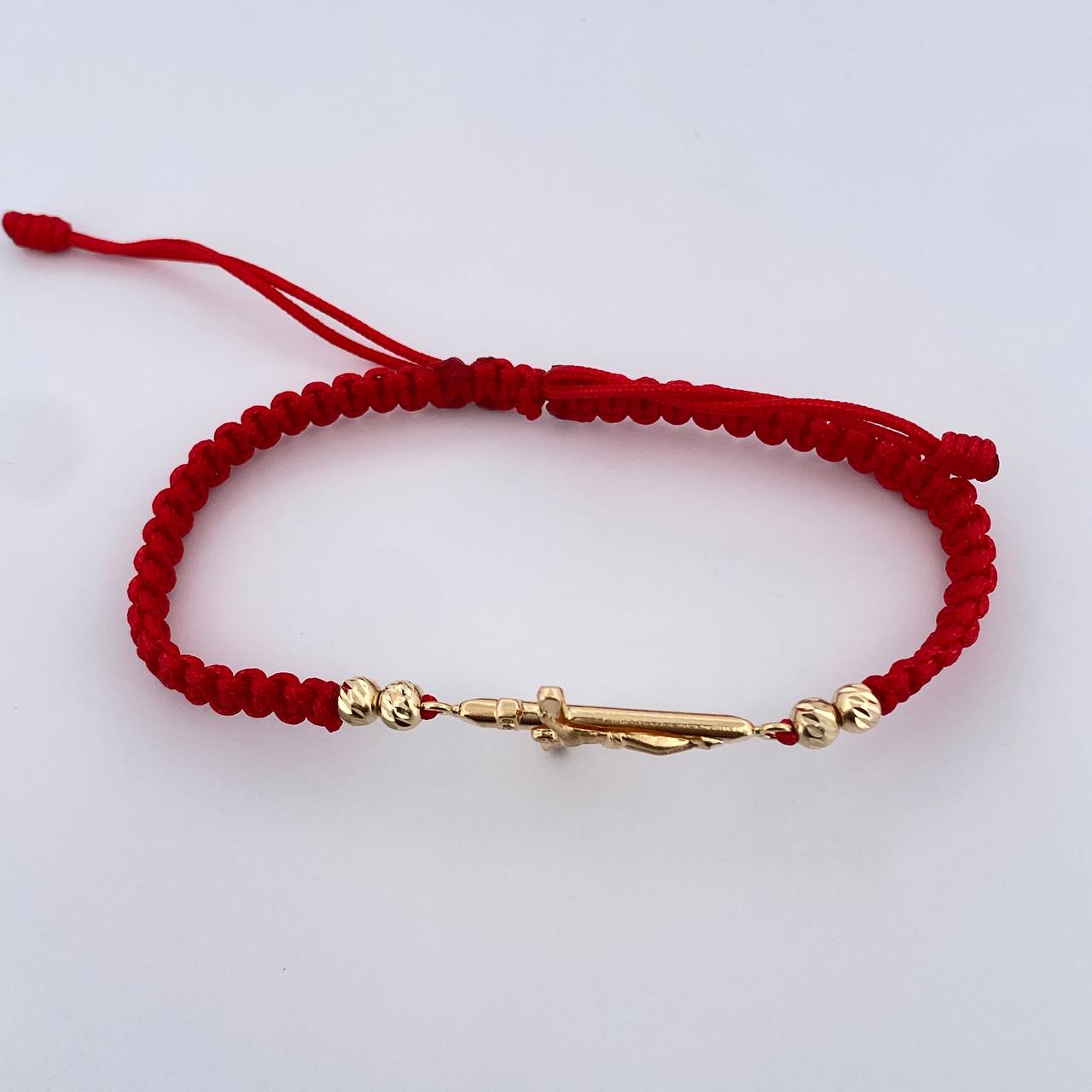 Pulsera Tejida Roja Cruz Cristo 1.5gr / Oro Amarillo 18K &