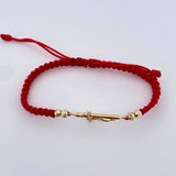 Pulsera Tejida Roja Cruz Cristo 1.5gr / Oro Amarillo 18K &