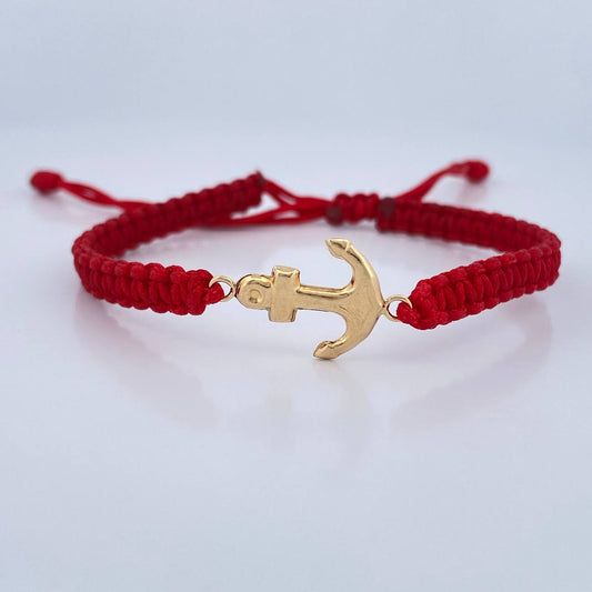 Pulsera Tejida Roja Ancla 0.7gr / Oro Amarillo 18K &
