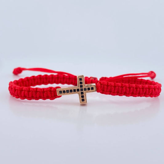 Pulsera Tejida Roja Cruz 2.85gr / Oro Rosa 18K &