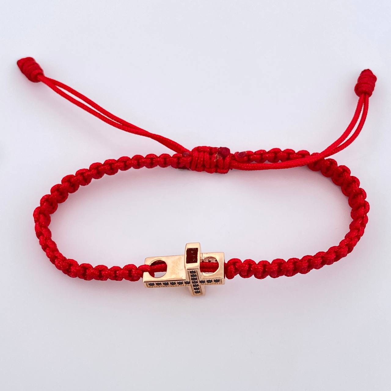 Pulsera Tejida Roja Cruz 2.85gr / Oro Rosa 18K &