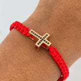 Pulsera Tejida Roja Cruz 2.85gr / Oro Rosa 18K &