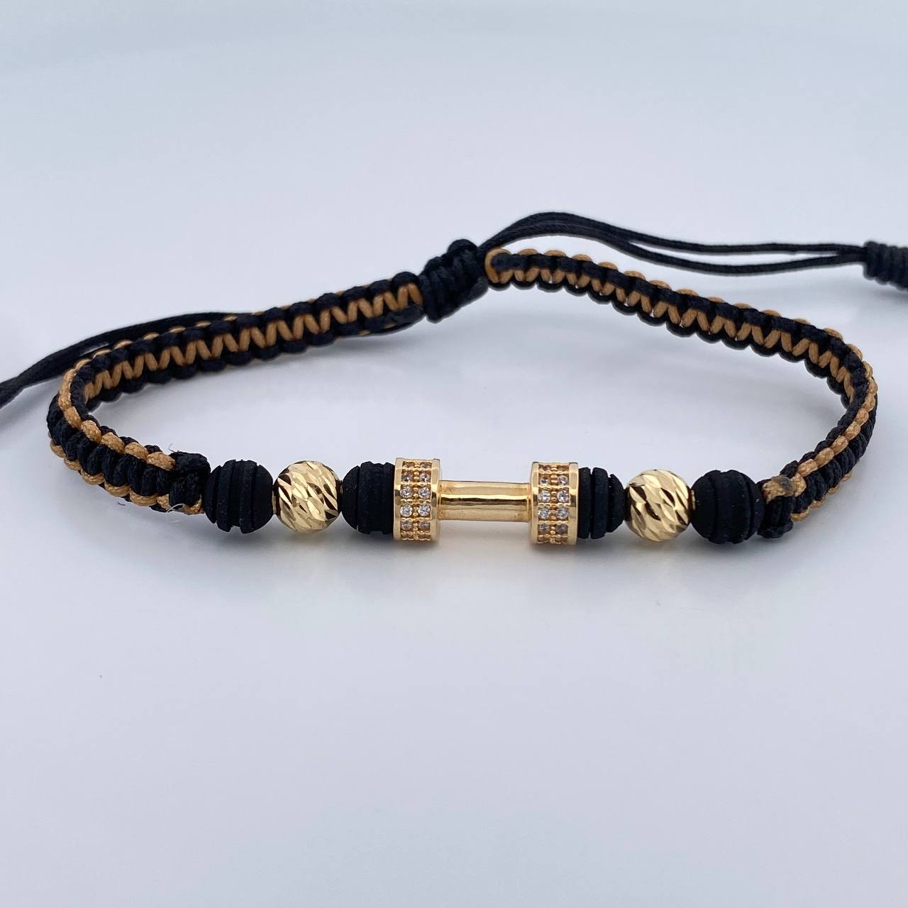 Pulsera Tejida Beige Negra Mancuerna 2.45gr / Oro Amarillo 18K &