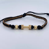 Pulsera Tejida Beige Negra Mancuerna 2.45gr / Oro Amarillo 18K &