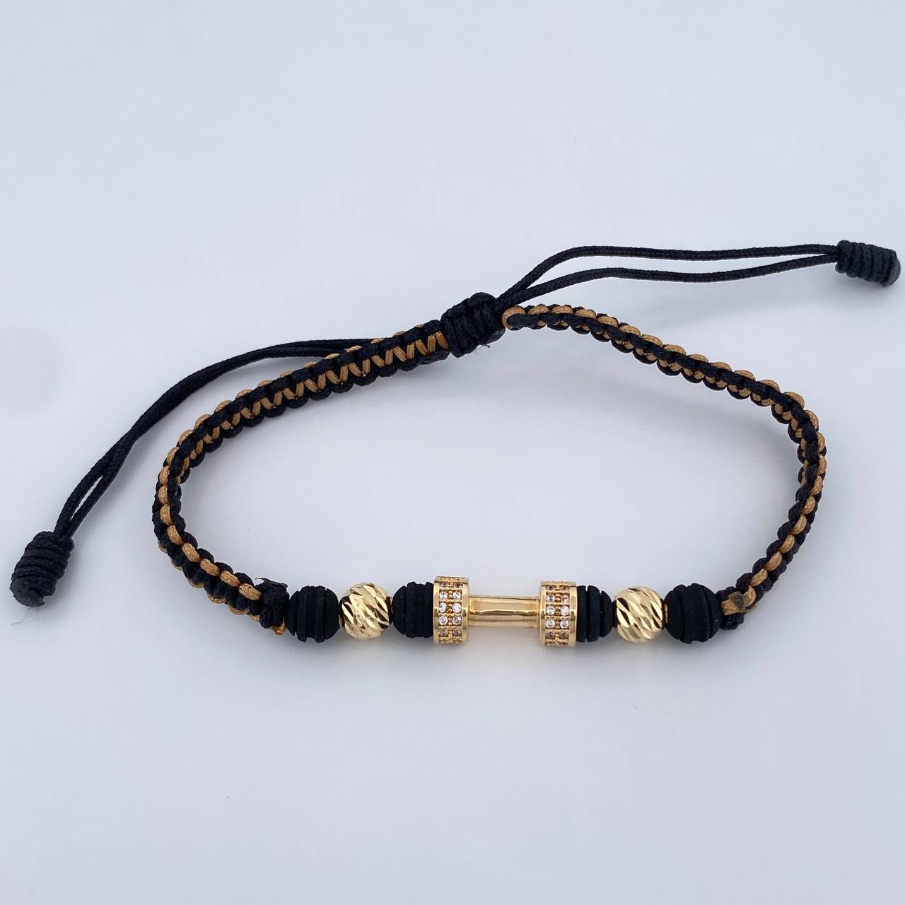 Pulsera Tejida Beige Negra Mancuerna 2.45gr / Oro Amarillo 18K &