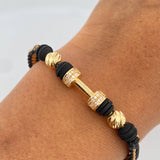 Pulsera Tejida Beige Negra Mancuerna 2.45gr / Oro Amarillo 18K &