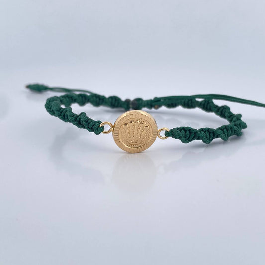 Pulsera Tejida Verde Corona Rx 0.95gr / Oro Amarillo 18K &