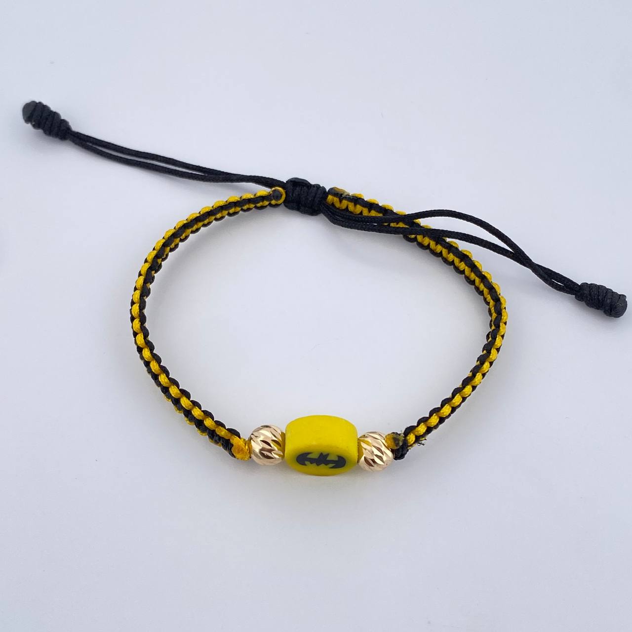 Pulsera Tejida Amarilla Negra Murcielago 0.45gr / Oro Amarillo 18K &