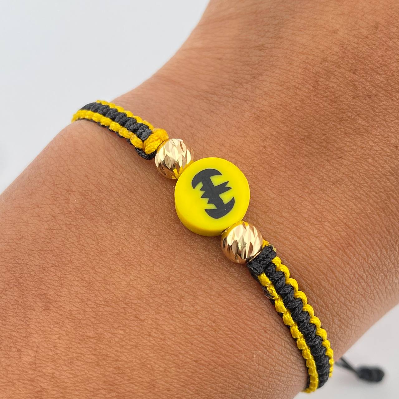 Pulsera Tejida Amarilla Negra Murcielago 0.45gr / Oro Amarillo 18K &
