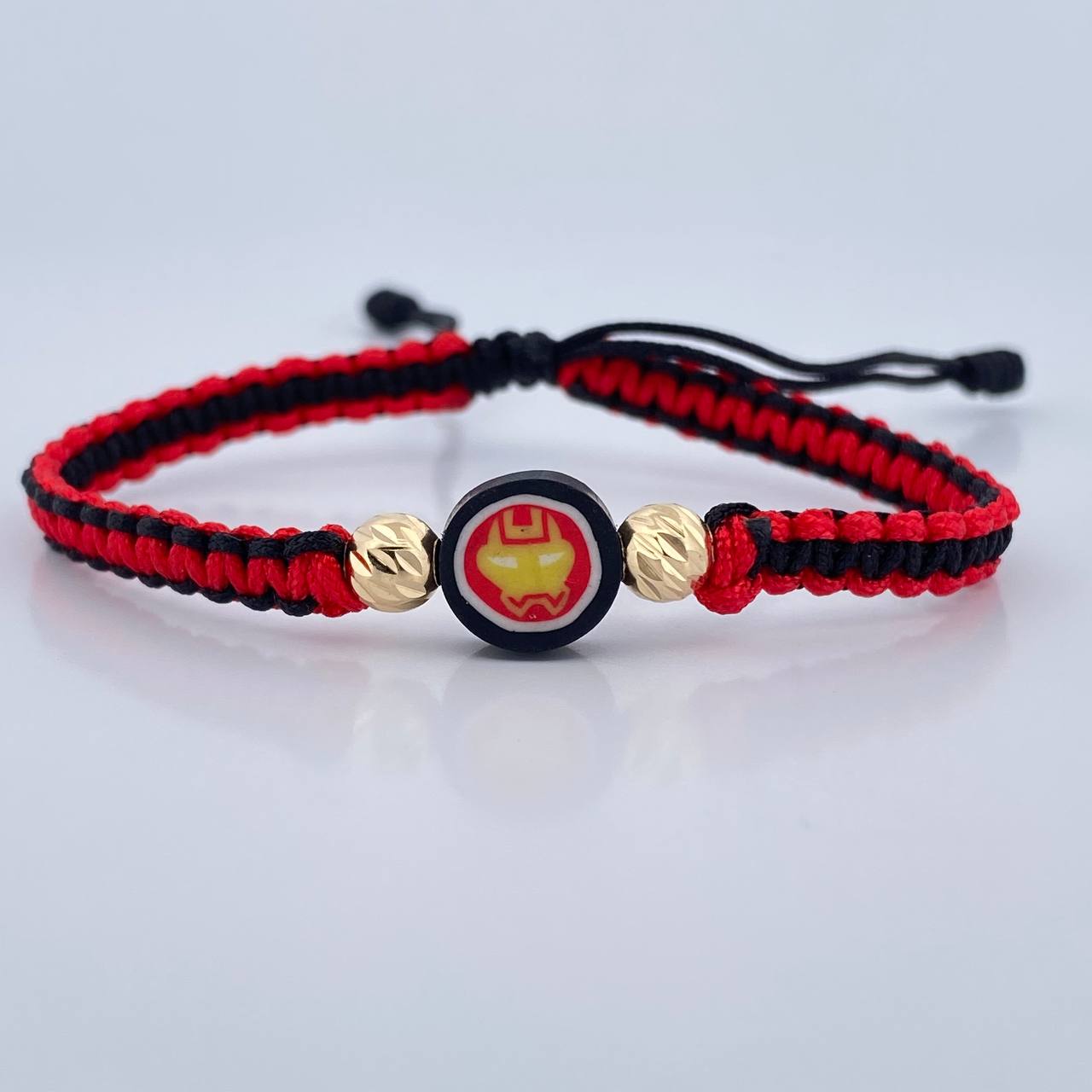 Pulsera Tejida Roja Negra Super Heroe 0.45gr / Oro Amarillo 18K &