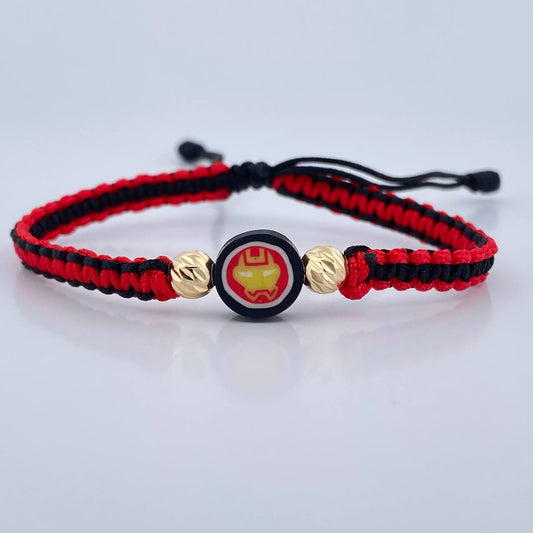Pulsera Tejida Roja Negra Super Heroe 0.45gr / Oro Amarillo 18K &