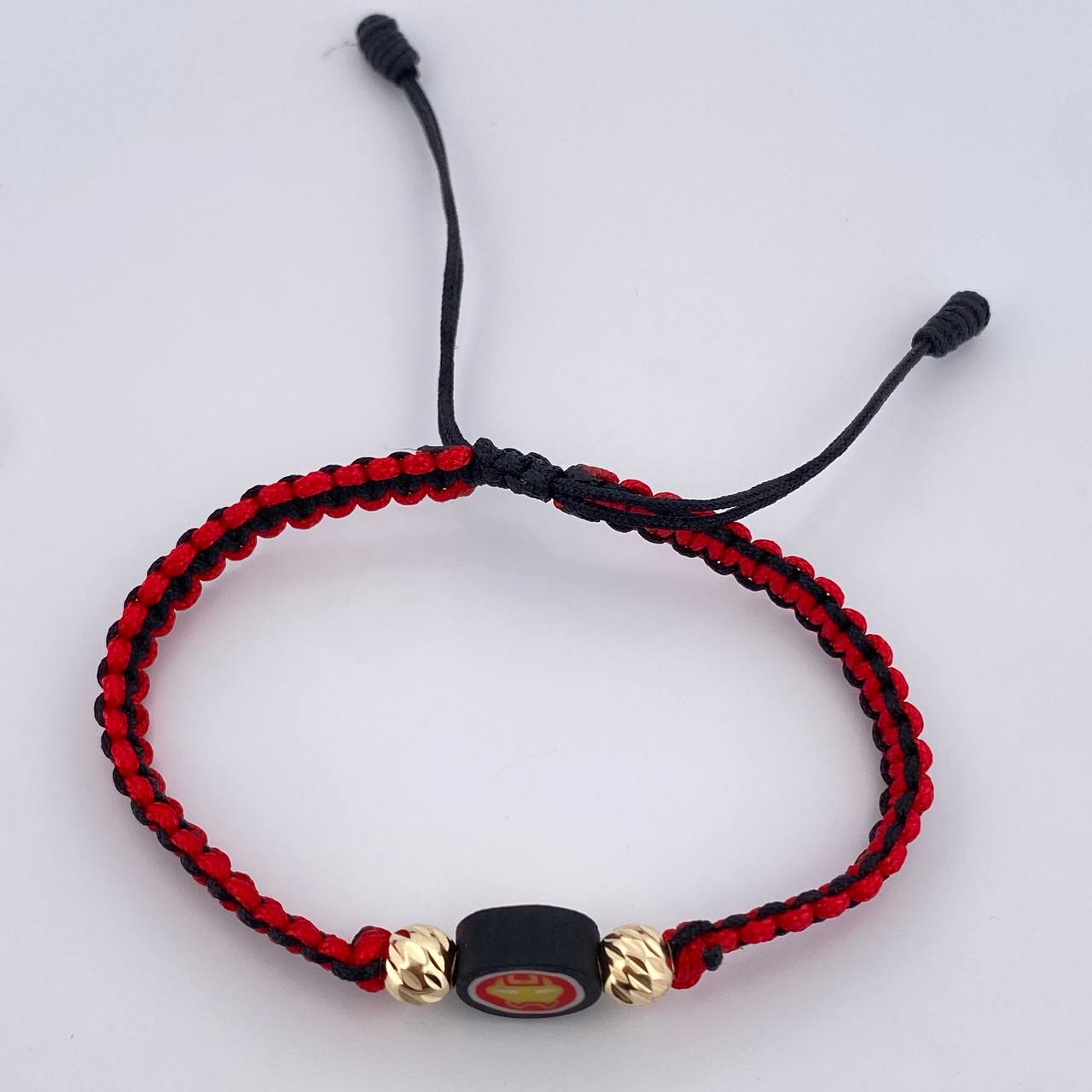 Pulsera Tejida Roja Negra Super Heroe 0.45gr / Oro Amarillo 18K &