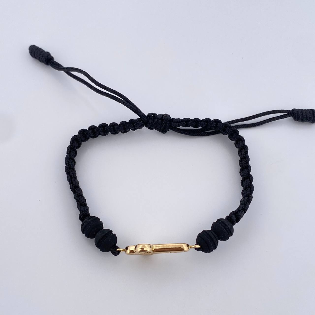 Pulsera Tejida Negra Cruz Rostro Cristo 0.95gr / Oro Amarillo 18K &