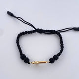 Pulsera Tejida Negra Cruz Rostro Cristo 0.95gr / Oro Amarillo 18K &