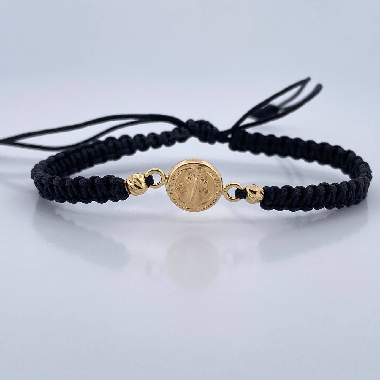 Pulsera Tejida Negra San Benito 0.6gr / Oro Amarillo 18K &