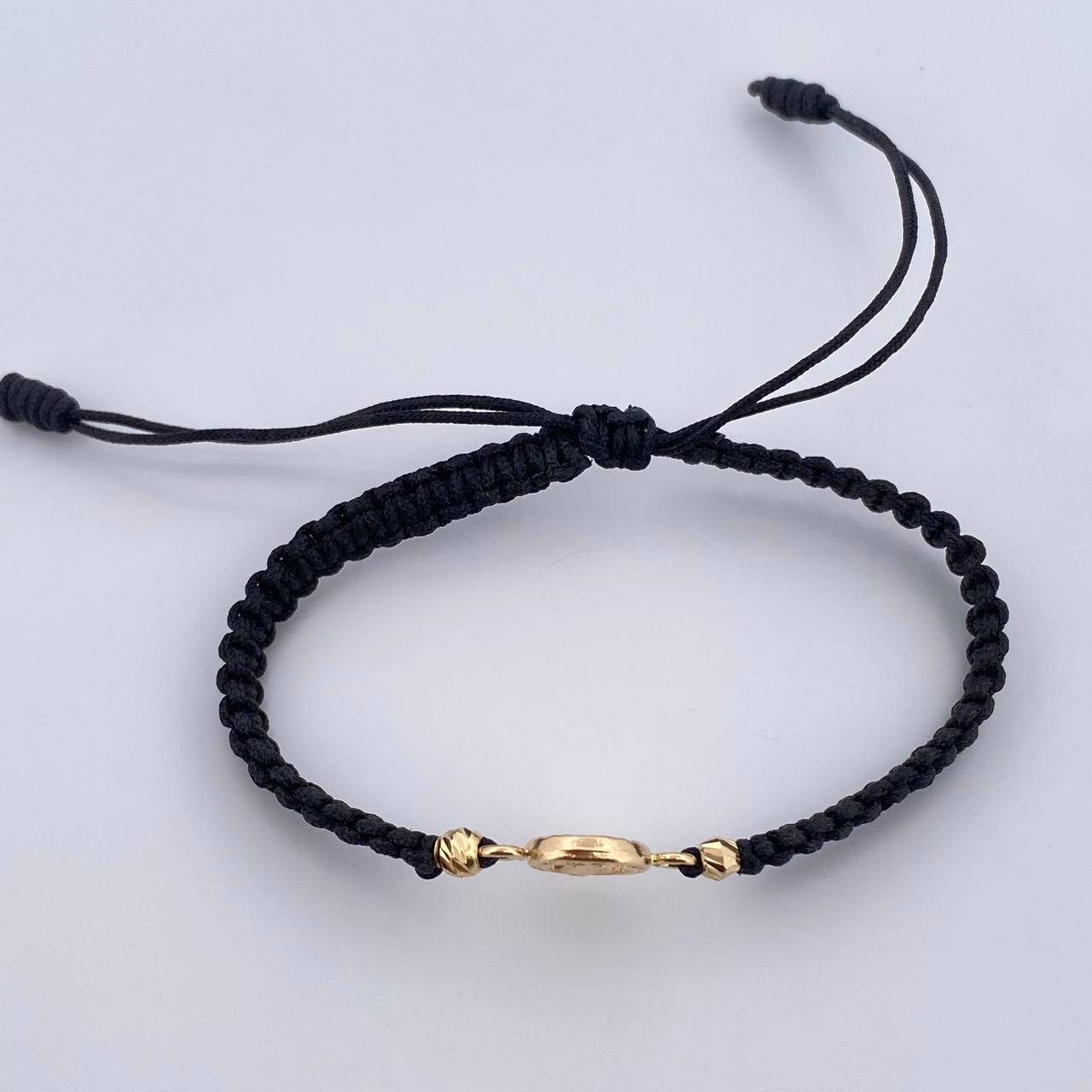Pulsera Tejida Negra San Benito 0.6gr / Oro Amarillo 18K &
