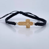 Pulsera Tejida Negra Cruz Rostro Cristo 0.85gr / Oro Amarillo 18K &