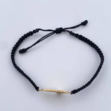 Pulsera Tejida Negra Cruz Rostro Cristo 0.85gr / Oro Amarillo 18K &