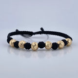 Pulsera Tejida Negra Bolas 1.85gr / Oro Amarillo 18K &