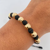Pulsera Tejida Negra Bolas 1.85gr / Oro Amarillo 18K &