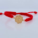 Pulsera Tejida Roja Virgen María Flor 1.1gr / Oro Amarillo 18K &