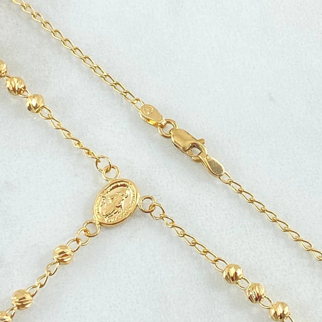 Rosario Virgen Milagrosa Cruz Lisa 6.85gr / 45cm / Oro Amarillo 18K