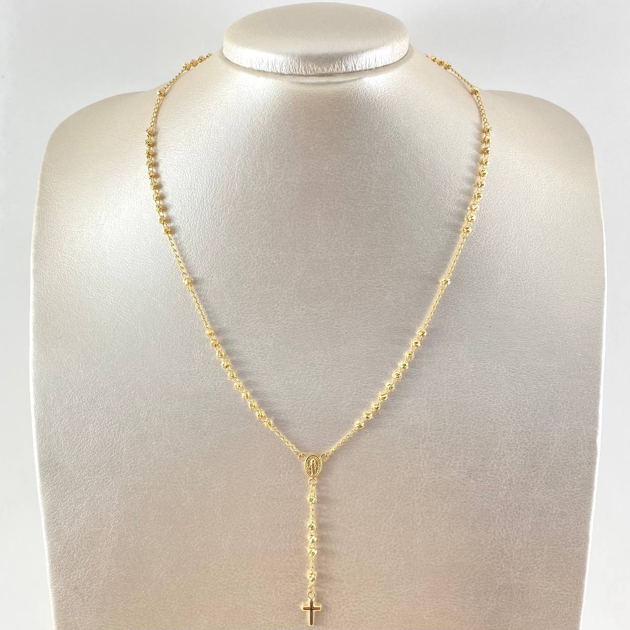 Rosario Virgen Milagrosa Cruz Lisa 6.85gr / 45cm / Oro Amarillo 18K