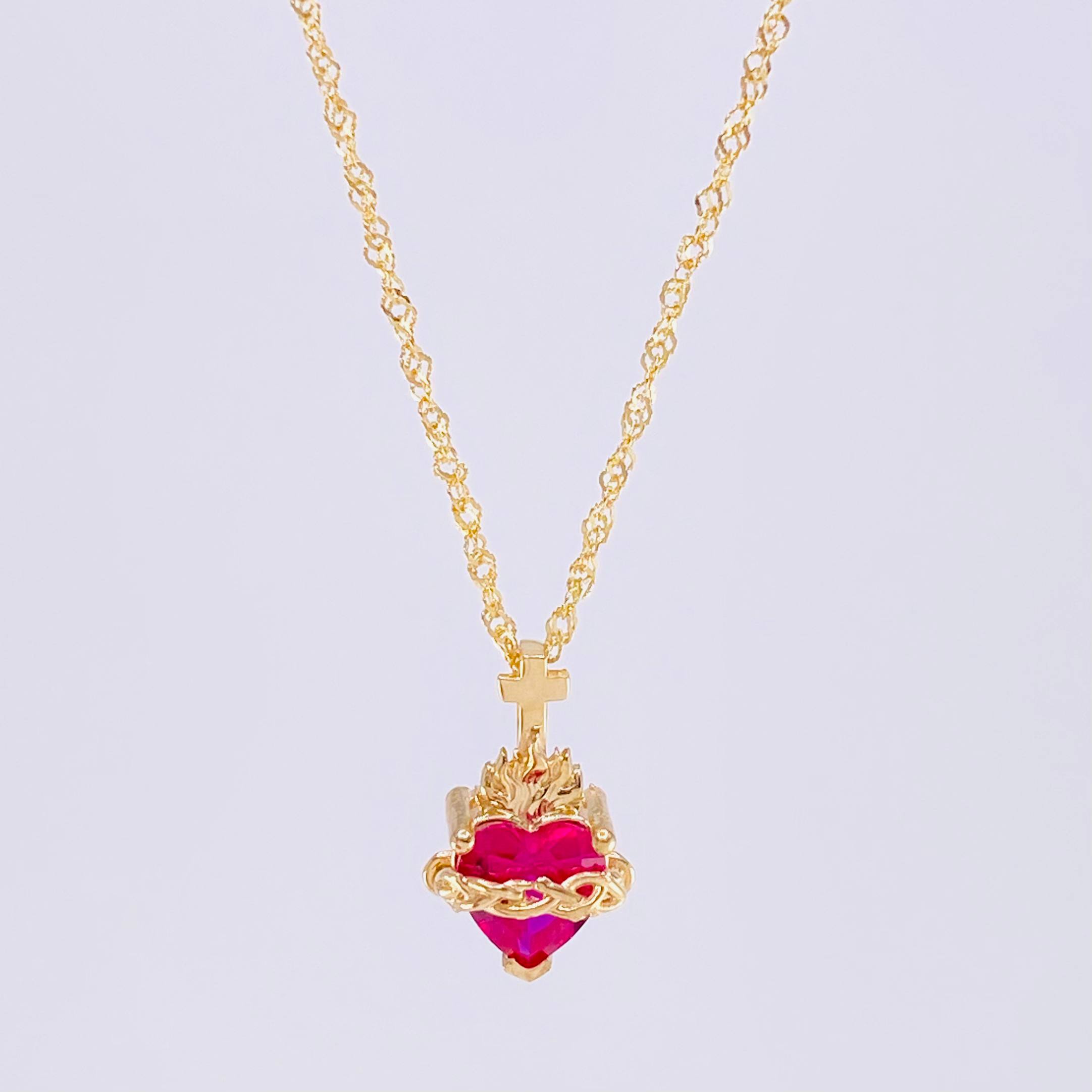 Set Cadena Singapur + Dije Sagrado Corazón / 1.7g / 60cm Oro Amarillo 18K