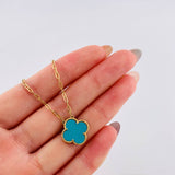 Cadena Cajon Trebol VCyA 4gr / 50cm / 1.5mm Punteado Cuarzo Azul Celeste Mate Oro Amarillo Nac.Esp. 18K