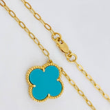 Cadena Cajon Trebol VCyA 4gr / 50cm / 1.5mm Punteado Cuarzo Azul Celeste Mate Oro Amarillo Nac.Esp. 18K