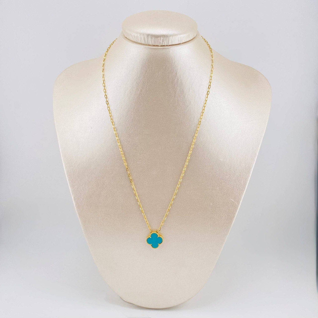 Cadena Cajon Trebol VCyA 4gr / 50cm / 1.5mm Punteado Cuarzo Azul Celeste Mate Oro Amarillo Nac.Esp. 18K