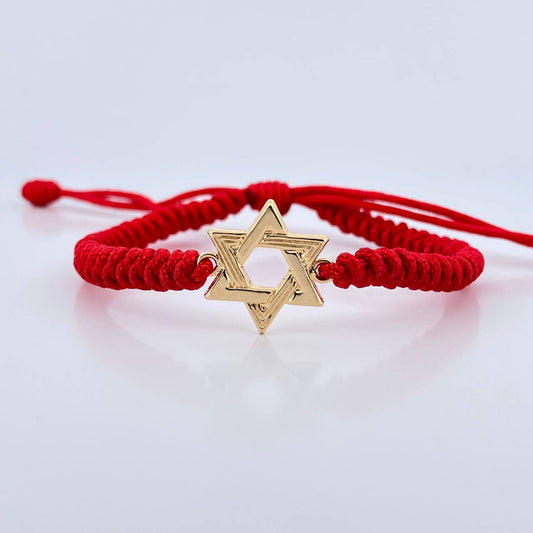Pulsera Tejida Roja Estrella De David 1.1gr / Oro Amarillo 18K &