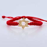 Pulsera Tejida Roja Estrella De David 1.1gr / Oro Amarillo 18K &