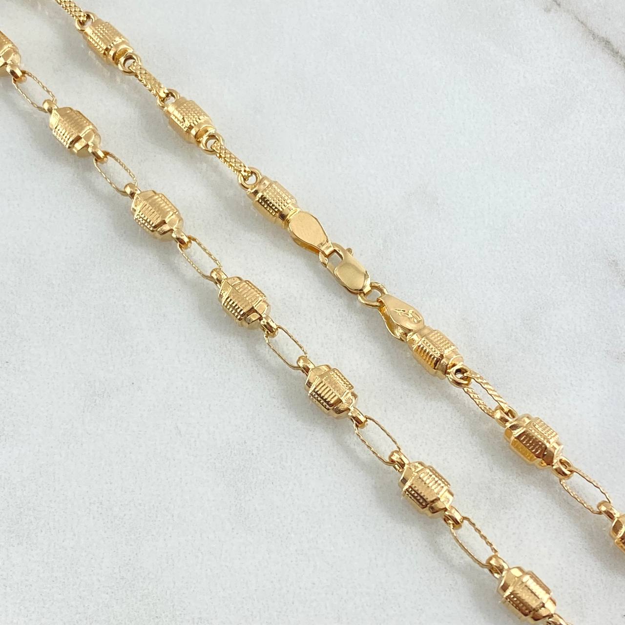 Cadena Rustica Barril Rayado 12.1gr / 60cm / 4.4mm Diamantada Oro Amarillo 18K