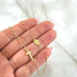 Cadena Denario Virgen Milagrosa 2.65gr / 45cm / 2mm Bolas Lisas Cruz Lisa Oro Amarillo +4 18K