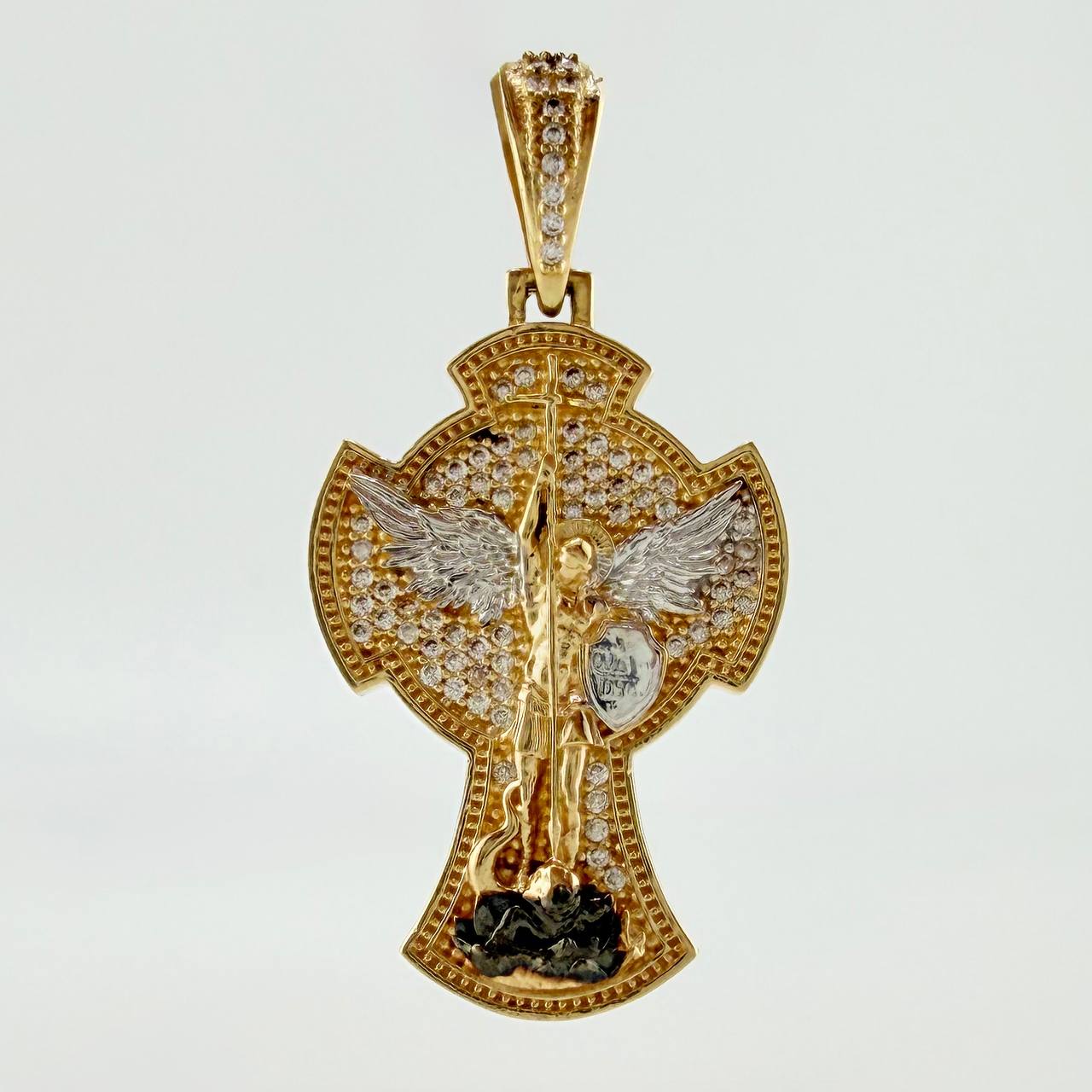 Dije San Miguel Arcangel 8.85gr / 4.1cm / Dos Oros Amarillo Blanco 18K