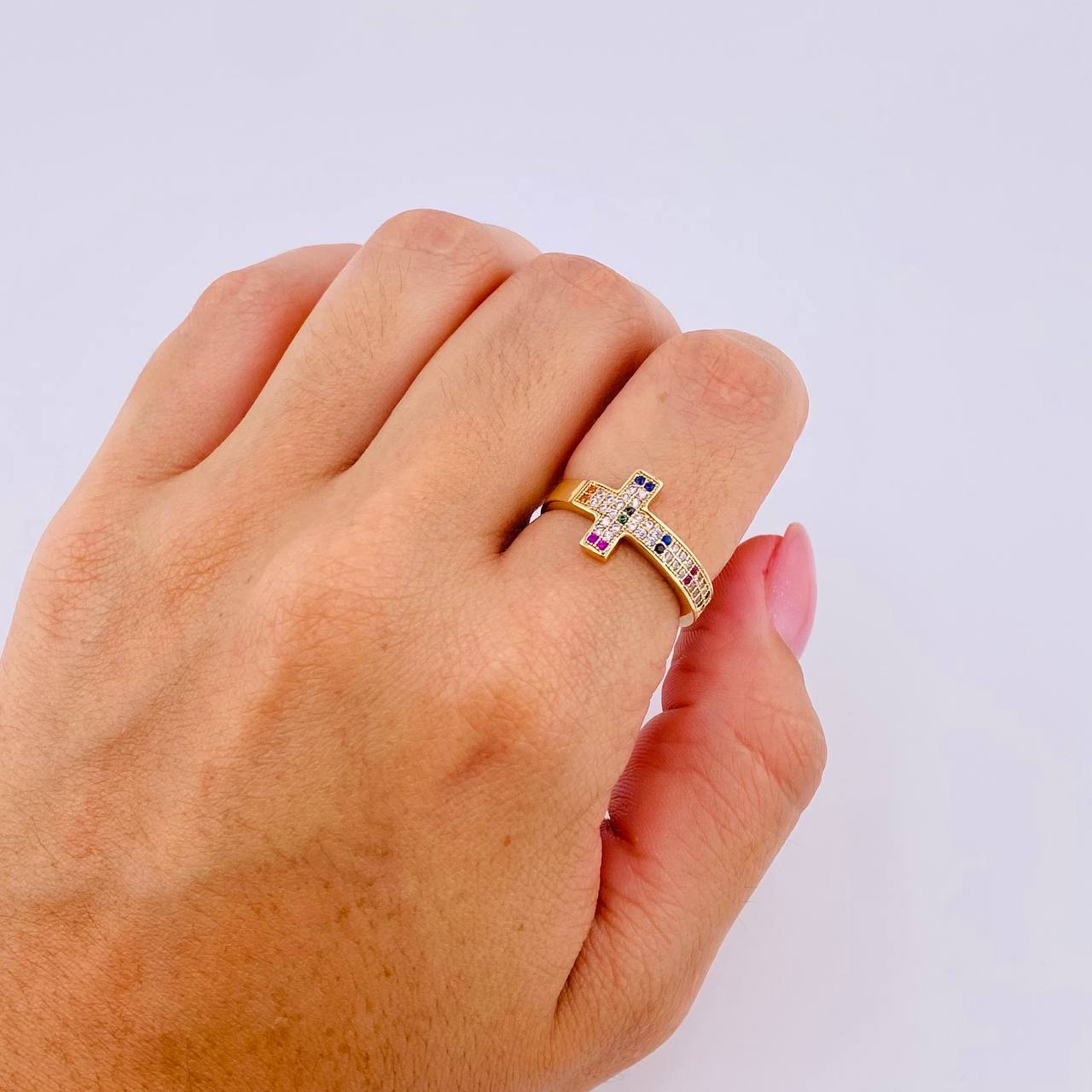 Anillo Cruz Tupida 3gr / T6 3/4 / Oro Amarillo 18K *