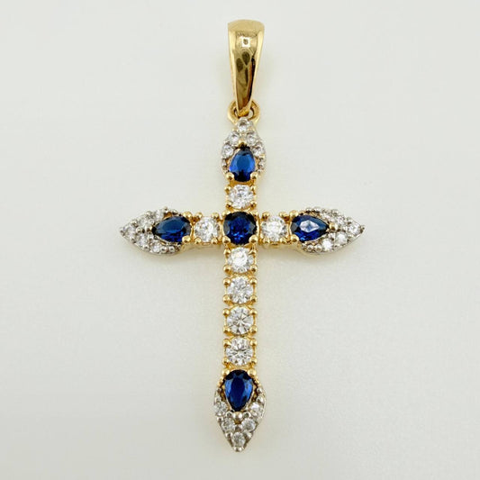 Dije Cruz Tupida 1.95gr / 3.5cm / Dos Oros Amarillo Blanco 18K