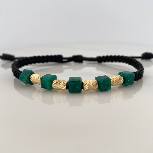 Pulsera Negra Morralla Cubica 5mm Cilindros 4 und Oro Amarillo 18K