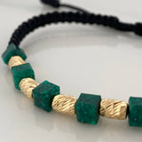 Pulsera Negra Morralla Cubica 5mm Cilindros 4 und Oro Amarillo 18K