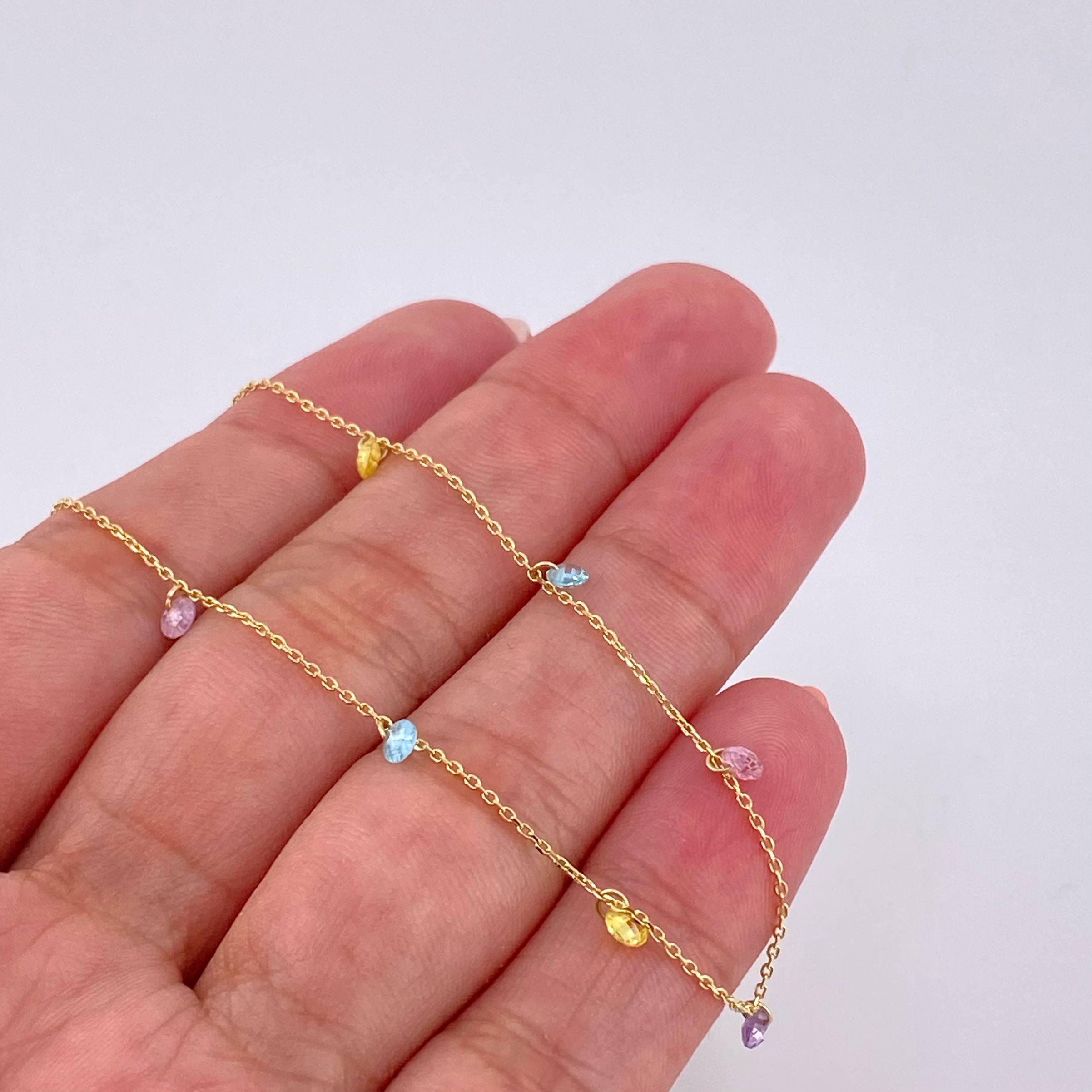 Pulso Aro Seguido Chispas de Arcoíris 1.2g / 20.5cm / 0.6mm Oro Amarillo 18K