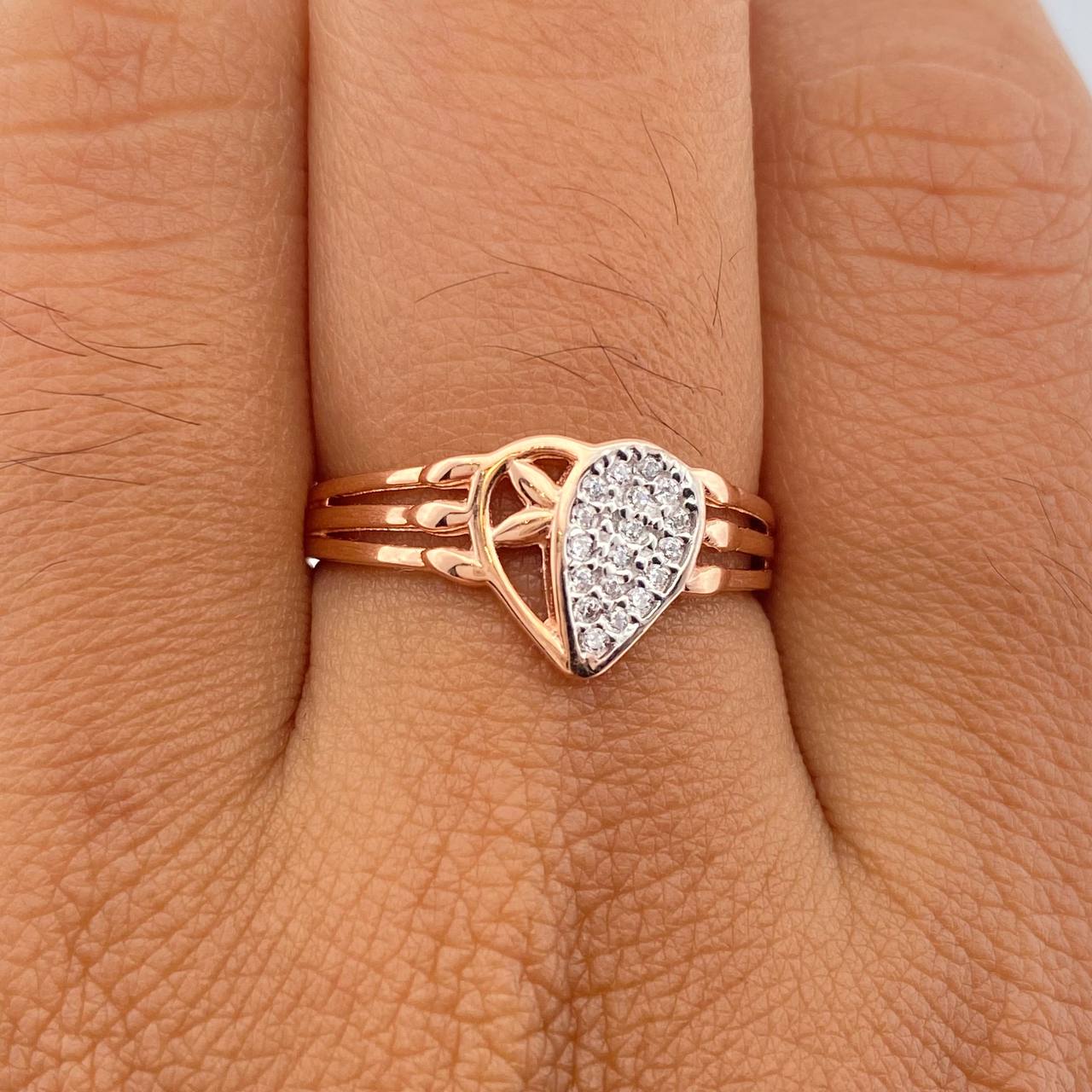 Anillo Corazón 2.4gr / T6 3/4 / Dos Oros Blanco Rosa 18K %