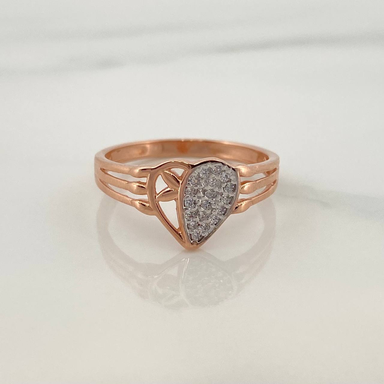 Anillo Corazón 2.4gr / T6 3/4 / Dos Oros Blanco Rosa 18K %