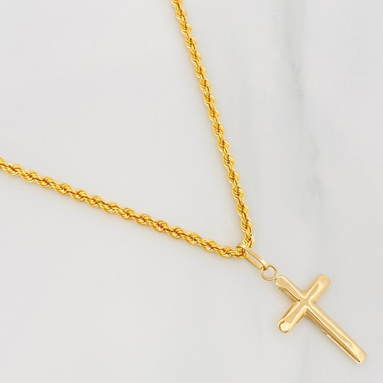 Set Cadena Lazo + Dije Cruz / 3.85 g / 60 cm Oro Amarillo 18K