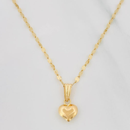 Set Cadena Flor Espejo + Dije Corazon / 1.5 g / 45 cm Oro Amarillo 18K