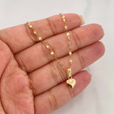 Set Cadena Flor Espejo + Dije Corazon / 1.5 g / 45 cm Oro Amarillo 18K
